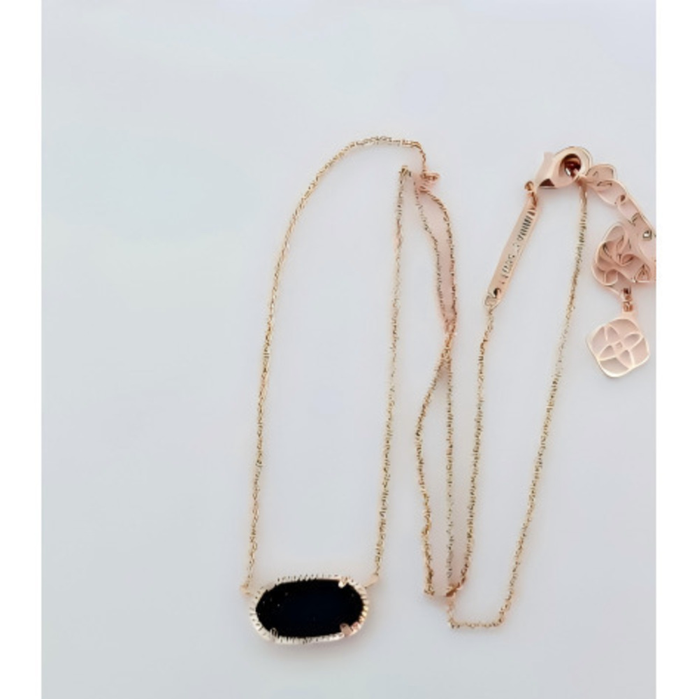 Kendra Scott Elisa Rose Gold Pendant Necklace In Black Drusy - Picture 3 of 4